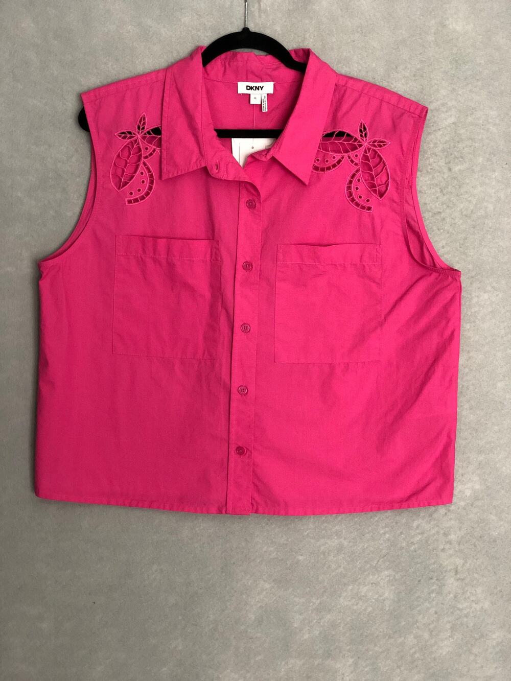 DKNY Sleeveless Top Button-Front Pink Women's Large NEW